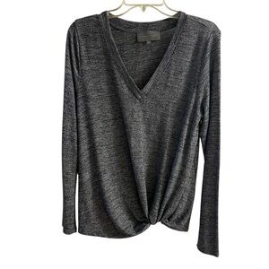 Sunday in Brooklyn Charcoal Twist-Front V-Neck Long Sleeve Top Medium